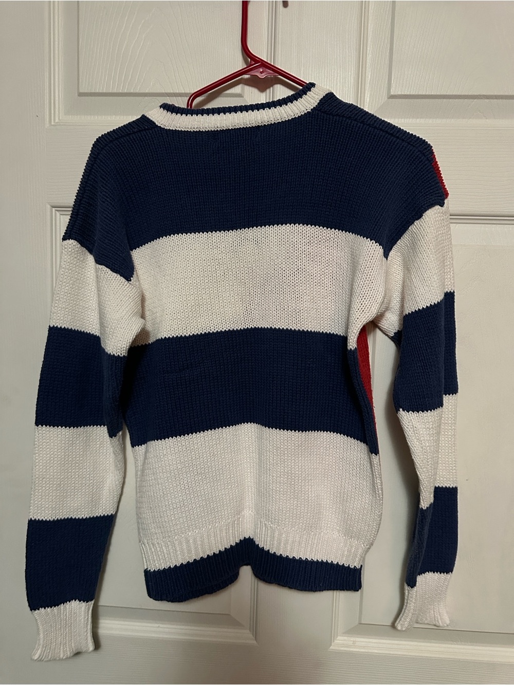 Skyr Women's V-Neck Sweater – Red, Navy & White Nautical Knit - Picture 4 of 6